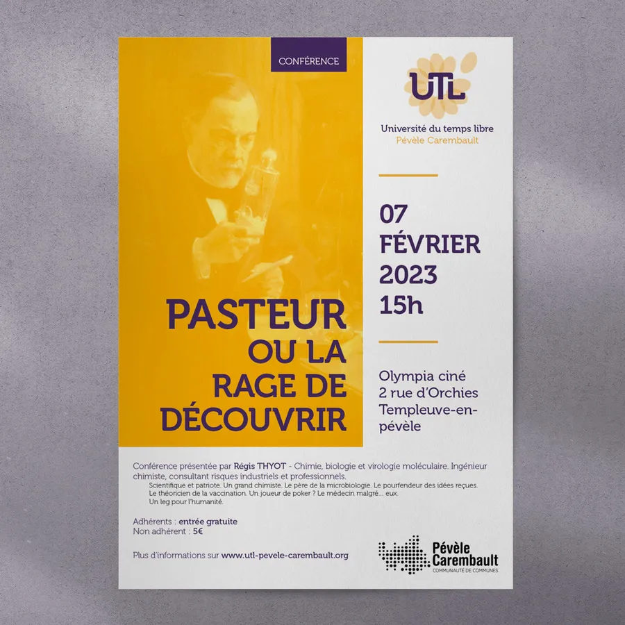 Affiche d'une conférence de l'Université du Temps Libre Pévèle-Carembault sur Pasteur