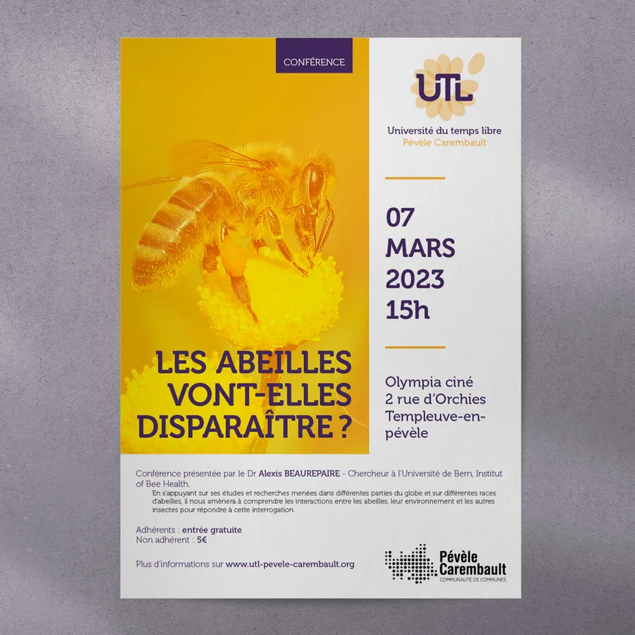 Affiche d'une conférence de l'Université du Temps Libre Pévèle-Carembault sur les abeilles