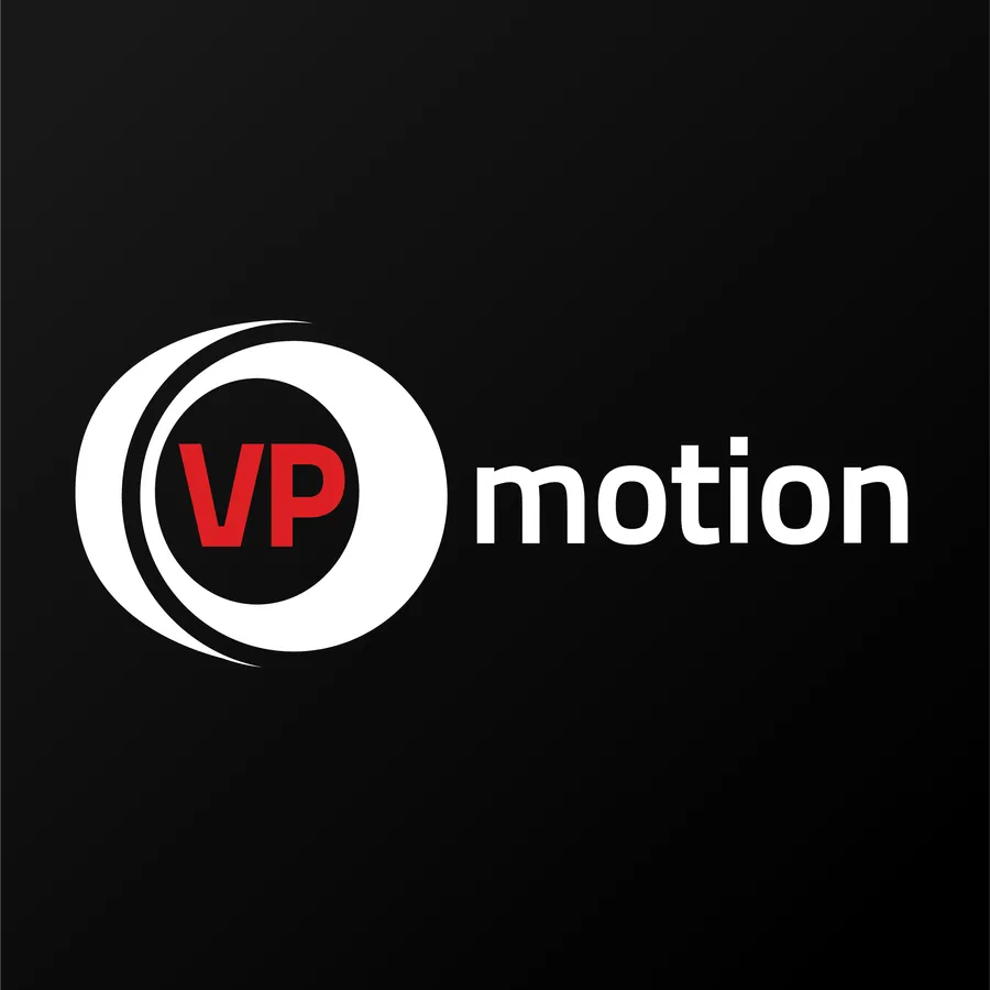 Logo sur fond foncé de VP Motion