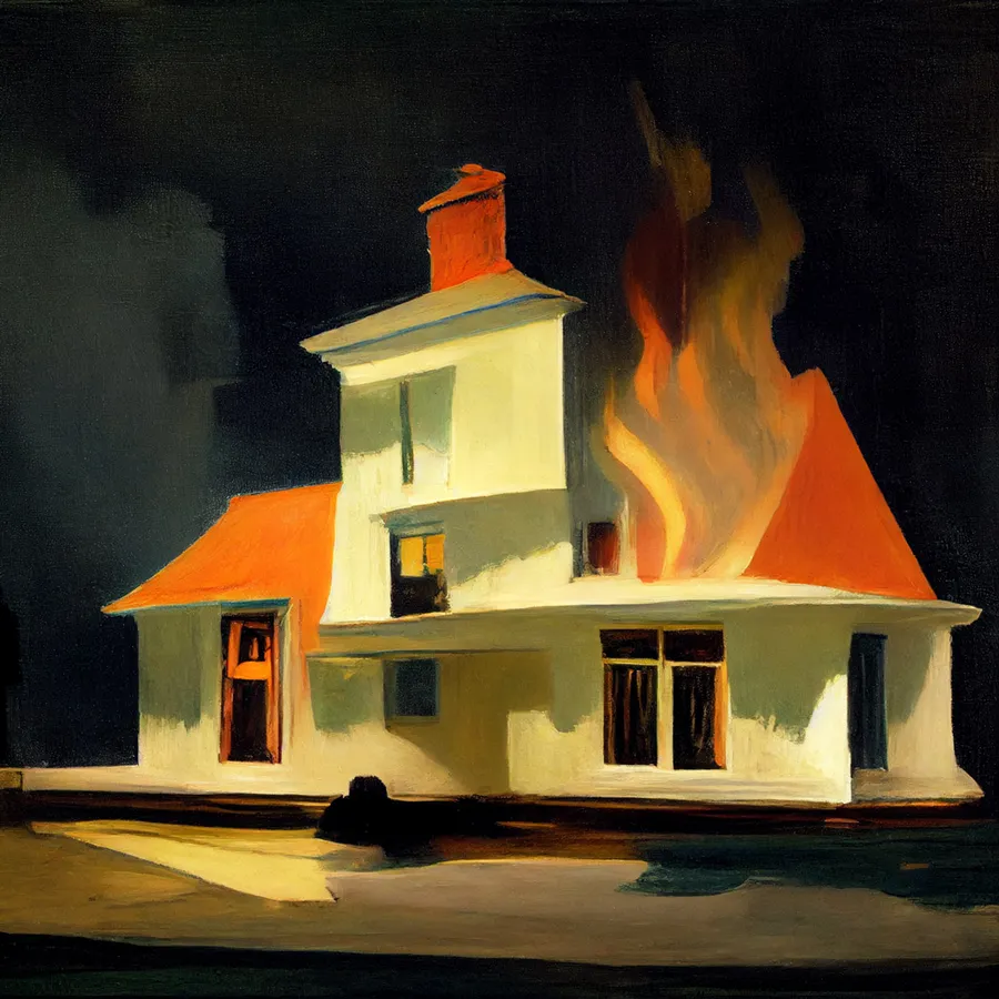 Vue d'une maison en flamme