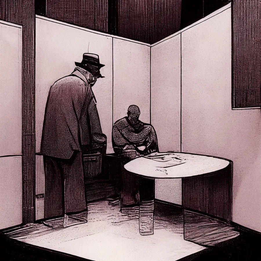 Illustration stylisée d'un interrogatoire de police
