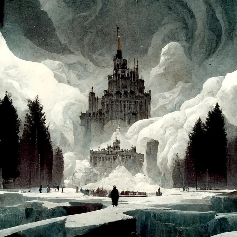 Chateau de conte de fées perdu dans les neiges