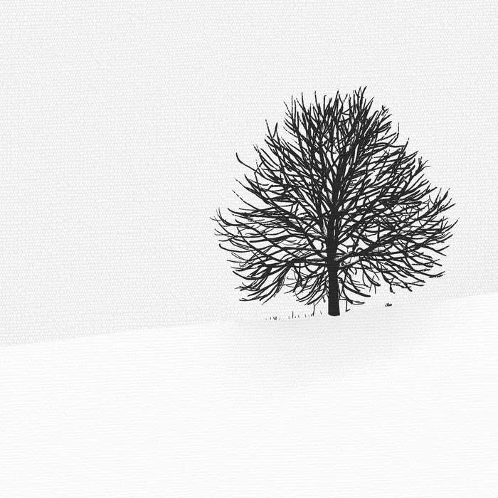 Détail de la peinture d'un arbre dans un paysage neigeux