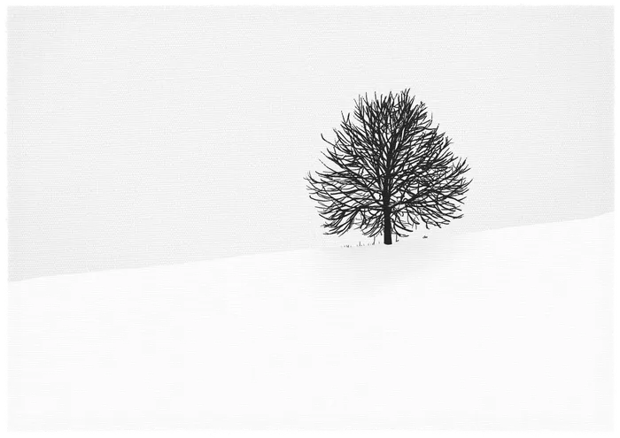 Peinture d'un arbre dans un paysage neigeux