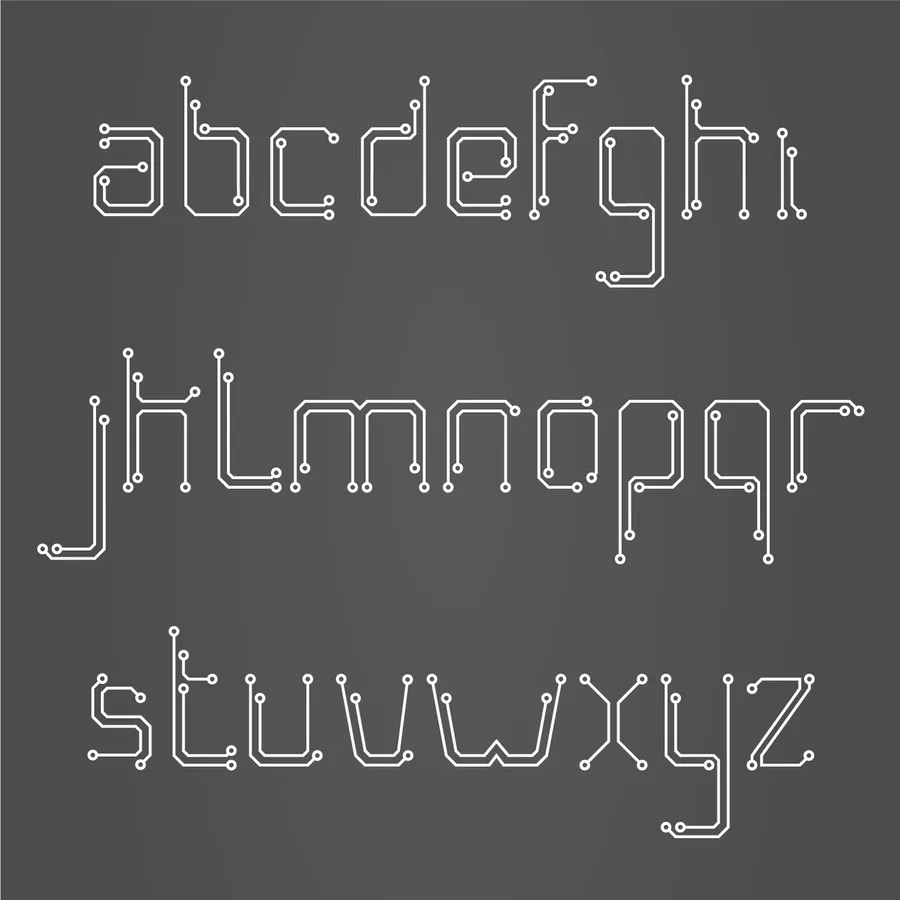 Table des caractères de la fonte circuits imprimés