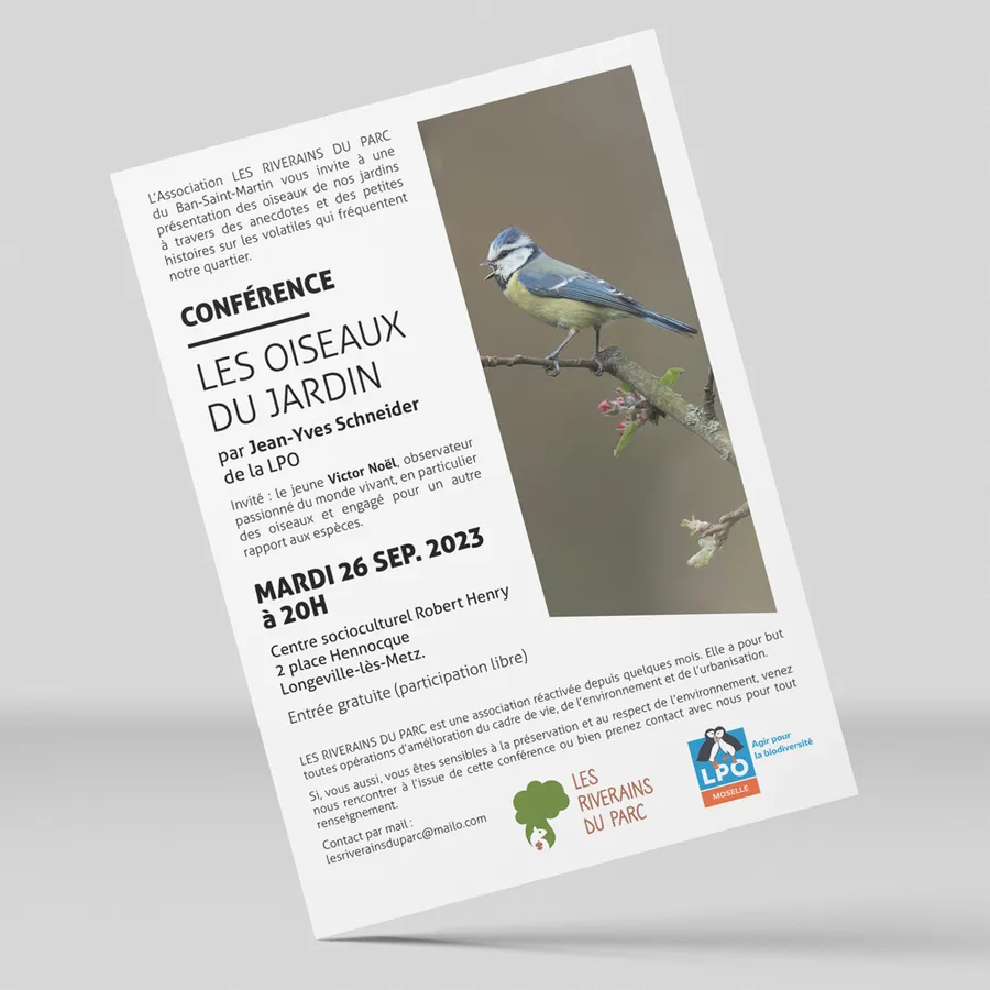 Flyer pour une conférence de l'association des Riverains du Parc