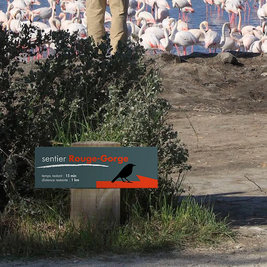 Panneau de signalisation pour le parc ornithologique du Teich